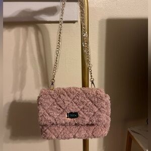 Blush colored fuzzy purse - gold hardware
